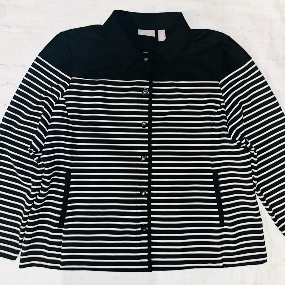 NWOT Women’s Size 3 (XL) White/Black Stretch LS Stripe Ottoman Jacket